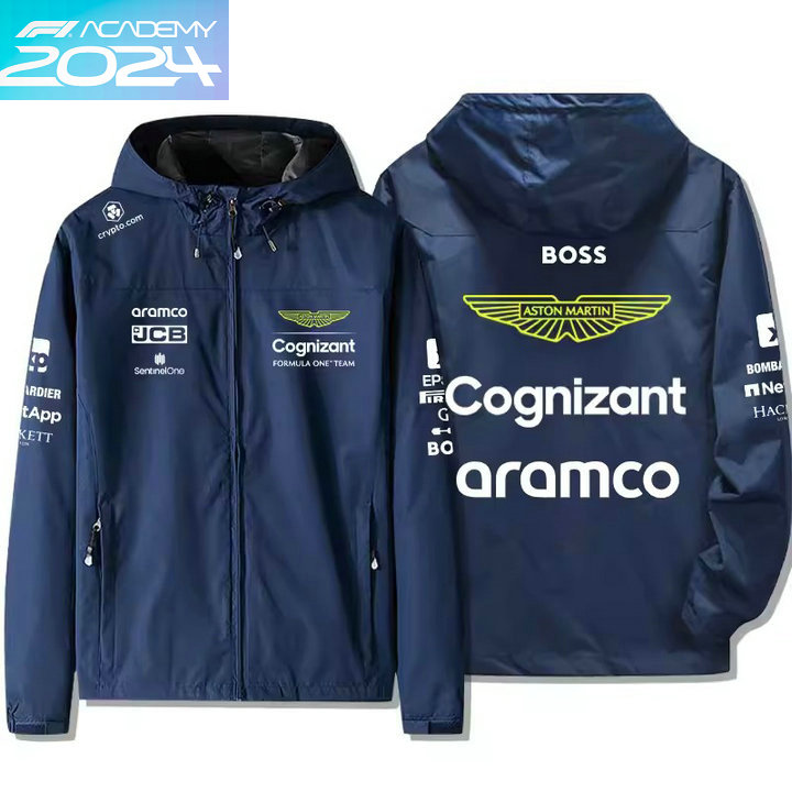 2024 Veste Boss Aston Martin Aramco Cognizant F1 Capuche Homme Coupe-vent Imperméable